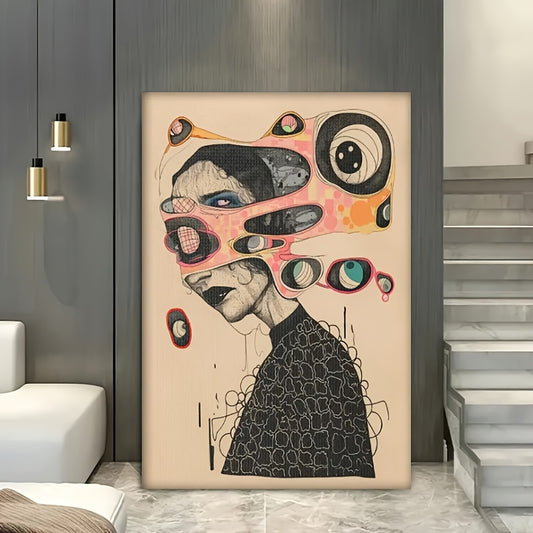 1pc Surreal Abstract Canvas Wall Art - Mid-Century Modern Wrapped Canvas Frame, Vibrant Abstract Design for Indoor\u002FOutdoor Use in Living Room, Bedroom, Office, Bathroom Decor, Large Canvas Wall Art