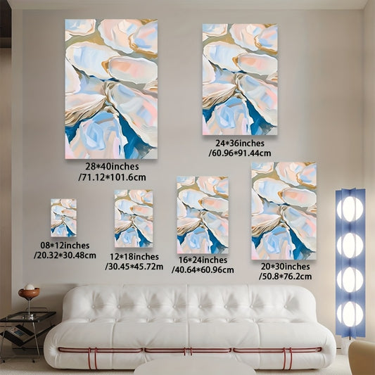 1pc Modern Oyster Shells Canvas Wall Art ¨C Mid-Century Abstract Decor with Blue, White, and Pink Textured Design for Living Room, Bedroom, Bathroom, or Office, Bedroom Artwork | Coastal Aesthetic | Vibrant Colors, Coastal Home Decor